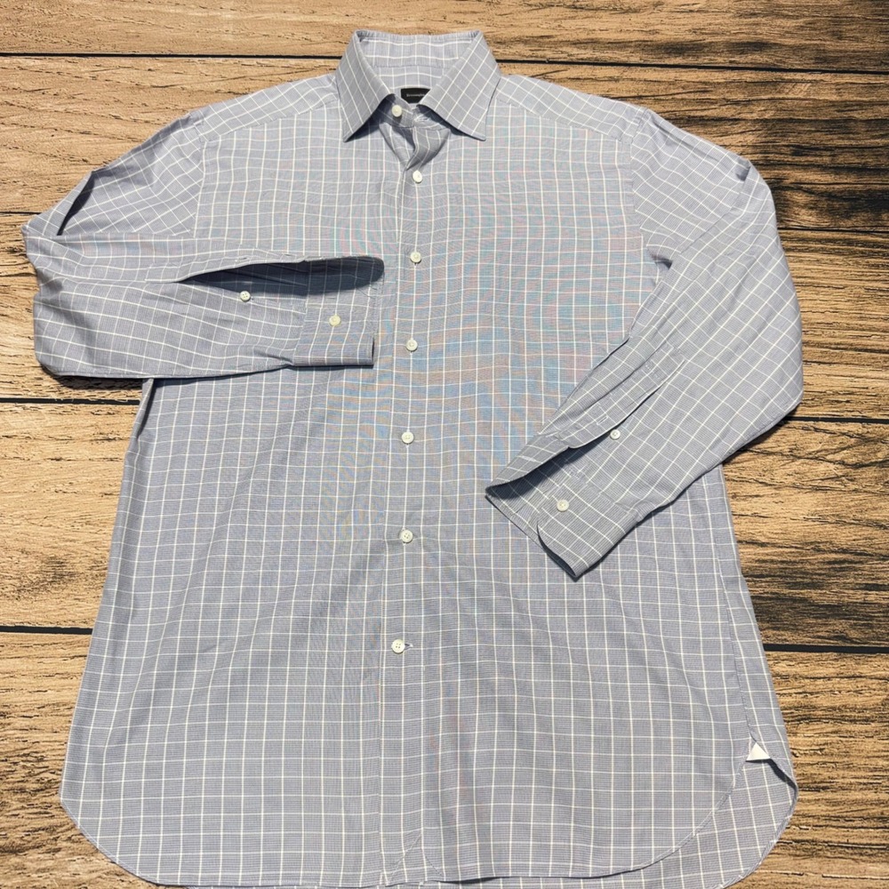 Ermenegildo Zegna Dress Shirt Mens 16 41 Blue White Check Regular Fit Luxury - Picture 2 of 8